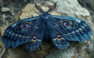 ai généré royal bleu papillon de nuit avec œil comme marquages photo