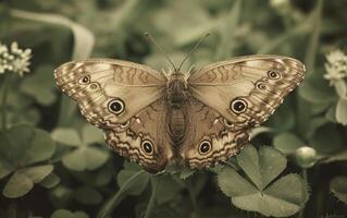 ai généré embrassement le subtil la grâce de une sépia papillon beauté photo