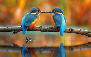 ai généré double martins-pêcheurs sur une membre, becs réunion photo