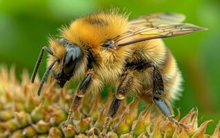 ai généré proche en haut vue de une abeille sur divers, coloré les plantes photo