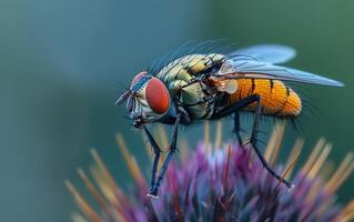 ai généré macro la photographie de une mouche domestique photo