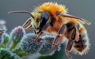 ai généré très détaillé proche en haut de une abeille sur vibrant flore photo