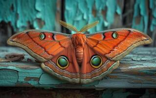 ai généré une charmant rouille rouge papillon, se vanter œil motifs sur ses fleuri ailes photo