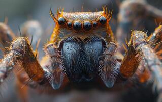 ai généré concentré Regardez de une jaillissant araignée photo