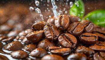 ai généré café des haricots en dessous de le l'eau généré image photo