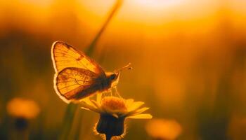 ai généré magnifique papillon dans d'or heure généré image photo