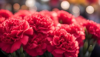 ai généré rouge œillet fleurs à le Les agriculteurs' marché photo