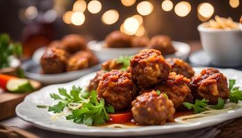 ai généré frit Boulettes de viande sur assiette photo