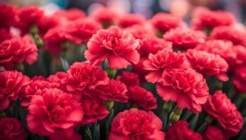 ai généré rouge œillet fleurs à le Les agriculteurs' marché photo