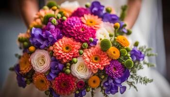 ai généré une coloré bouquet pour le la mariée photo