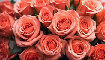 ai généré magnifique vivant corail des roses fleurs bouquet, romantique relation et floral conception concept photo