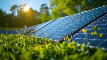 ai généré des champs de solaire panneaux et systèmes à produire vert électricité. ai généré photo