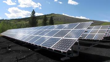 ai généré des champs de solaire panneaux et systèmes à produire vert électricité. ai généré photo