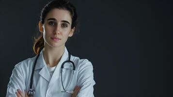 ai généré portrait de une femelle médical ouvrier avec une stéthoscope. ai généré photo