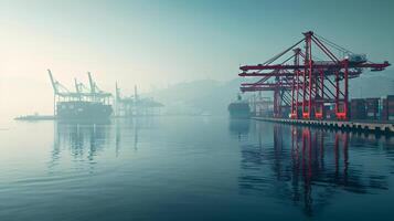 ai généré une navire pour transportant cargaison conteneurs et aussi déchargement il à le les quais de une cargaison port. ai généré photo