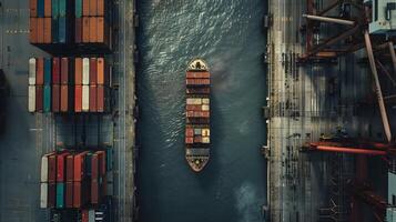 ai généré une navire pour transportant cargaison conteneurs et aussi déchargement il à le les quais de une cargaison port. ai généré photo