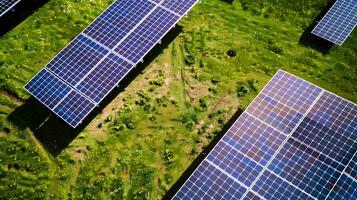 ai généré des champs de solaire panneaux et systèmes à produire vert électricité. ai généré photo