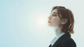 ai généré souriant femme d'affaires portant des lunettes dans un Bureau portrait. affaires femme cool à la recherche concept. sur blanc Contexte. photo