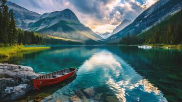 ai généré idyllique été vue de Lac photo