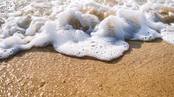 ai généré doux vague de le mer sur le sablonneux plage. été Contexte photo