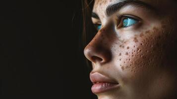 ai généré fermer portrait de une Jeune femme avec vitiligo photo