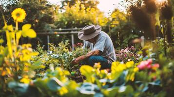 ai généré jardinier travail dans le jardin photo