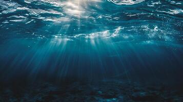 ai généré sous-marin vue de le mer surface avec rayons de soleil et des rayons photo