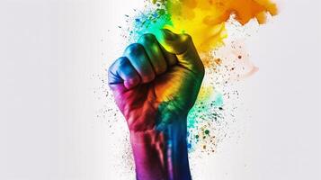 ai généré conceptuel image de Humain poing peint dans couleurs de lgbt drapeau photo