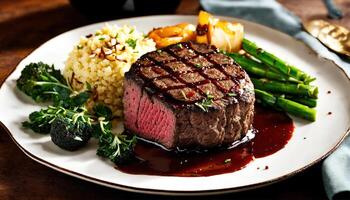 ai généré du boeuf steaks avec asperges et balsamique vinaigre. ai génératif photo