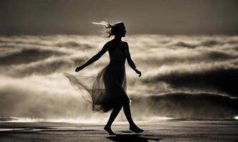 ai généré floue mouvement silhouette de une fille avec longue cheveux. ai génératif photo