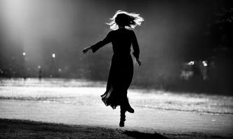 ai généré floue mouvement silhouette de une fille avec longue cheveux. ai génératif photo