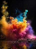 ai généré coloré nuage avec fumée sur noir Contexte. ai génératif photo