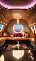 ai généré intérieur de une luxe affaires jet avion. luxe Voyage. ai génératif photo