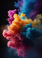 ai généré coloré nuage avec fumée sur noir Contexte. ai génératif photo