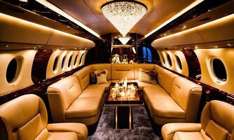 ai généré intérieur de une luxe affaires jet avion. luxe Voyage. ai génératif photo