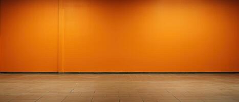 ai généré Orange mur et frontière avec carrelé sol, vide pièce minimalisme photo
