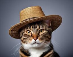 ai généré portrait de une chat dans une chapeau. photo