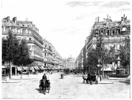 le rue de l'opéra, le carré de le français théâtre, ancien gravure. photo