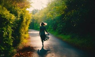 ai généré floue mouvement silhouette de une fille avec longue cheveux. ai génératif photo