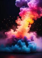 ai généré coloré nuage avec fumée sur noir Contexte. ai génératif photo