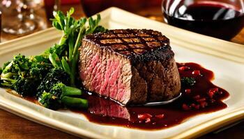 ai généré du boeuf steaks avec asperges et balsamique vinaigre. ai génératif photo