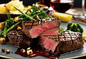 ai généré du boeuf steaks avec asperges et balsamique vinaigre. ai génératif photo