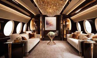 ai généré intérieur de une luxe affaires jet avion. luxe Voyage. ai génératif photo