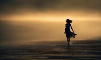 ai généré floue mouvement silhouette de une fille avec longue cheveux. ai génératif photo