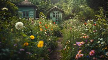 ai généré le jardin est une magnifique réglage pour le été. photo