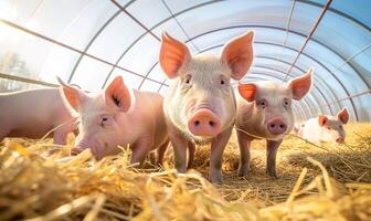 ai généré porcelets dans une ferme stylo - agricole bétail la photographie photo