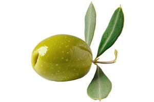 ai généré olive avec une vert feuille sur une transparent Contexte photo