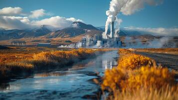 ai généré usine émettant fumée de piles photo