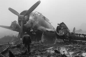 ai généré une sincère réflexion de horreur, une capturer le émotions de la tragédie pendant le génial seconde guerre, une Regardez à le profondeur de émotion et peur pendant une difficile période dans histoire photo