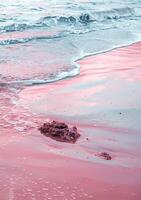 ai généré rose le sable plage vagues rose plage photo